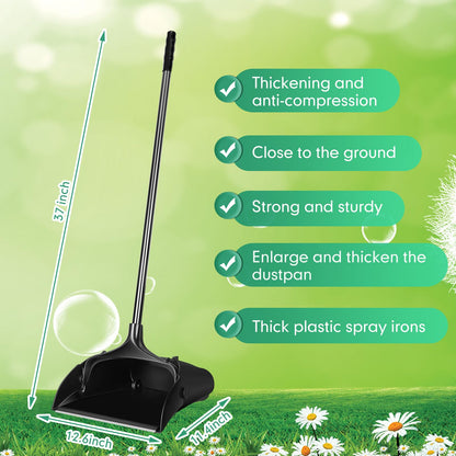 Maxcheck 12 Pcs 37 Inch Lobby Dust Pan Bulk Upright Lobby Dust Pan Plastic Commercial Dustpan with Long Handle Upright Standing Dustpan Heavy Duty for Office Home Indoor Outdoor Use (Black)