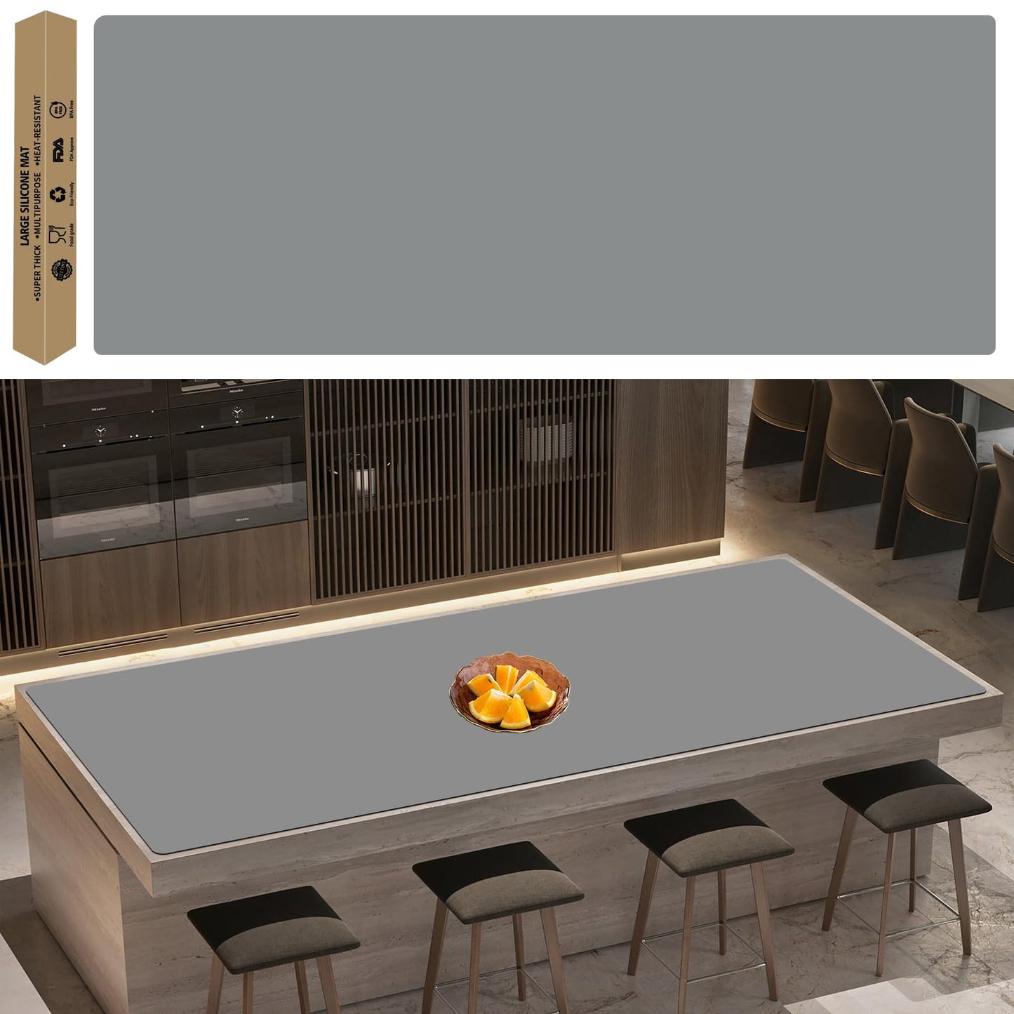Super Large Silicone Mat, 120"x24" Silicone Mats for Kitchen Counter, Non-Slip Heat Resistant Mat,Thicken Kitchen Counter Mat, Waterproof Countertop Protector for Craft (Light Grey)