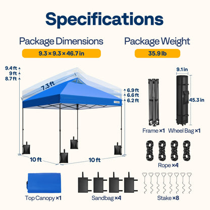 VIVOHOME 10x10ft Pop Up Canopy Tent One Push Setup Outdoor Portable Shelter Tent Heavy Duty with Wheel Carry Bag and 4 Sandbags, Blue