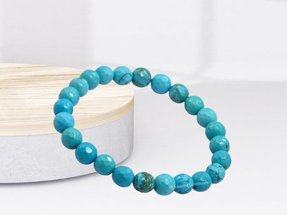 Amazing Gemstone Turquoise Bracelet for Women - Chakra Mens Bracelet Protection Crystals and Healing Stones - Blessing Spiritual Meditation Stocking Stuffers (Faceted Beaded Bracelet)