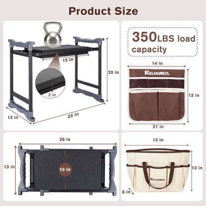 KELHOMECL Garden Kneeler and Seat, Extra Wide Thick EVA Pad, Heavy Duty Foldable Garden Bench Holds 350lbs, Ergonomic Kneeling Stool with Garden Tool Pouches, Gardening Gifts for Women, Men, Seniors