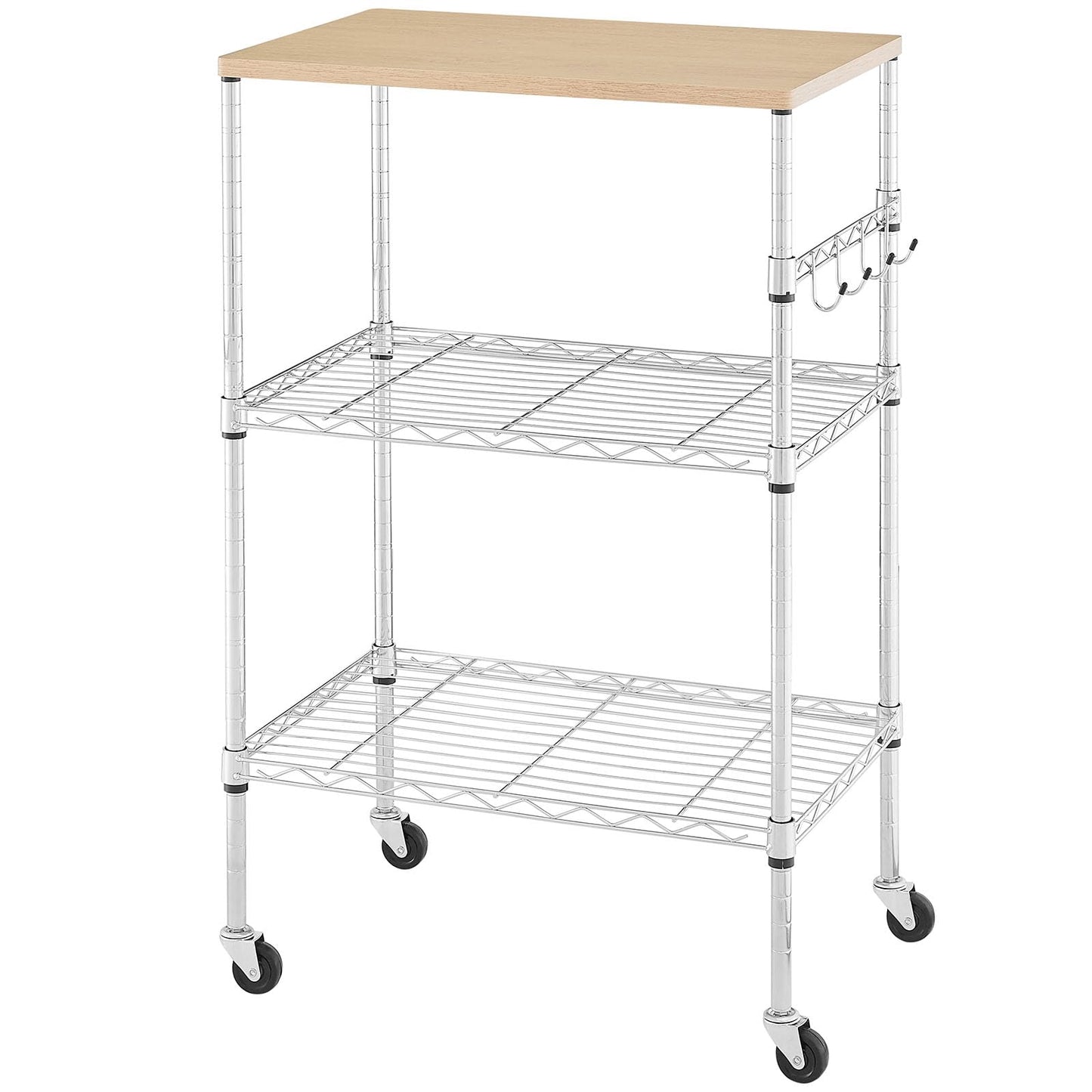 BolDuck 450Lbs Capacity Microwave Cart with Wheels, 3 Tier Rolling Cart with Adjustable Shelves, Multifunctional Metal Utility Storage Kitchen Carts on Wheels, 23.6" L*15.7" W*37" H, Wood+Chrome