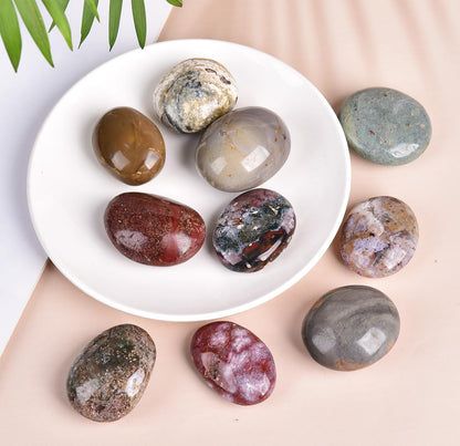 JIC Gem 5PCS Irregular Shape Ocean Jasper Palm Stones Polished Healing Crystals Pebble Stones Pocket Energy Worry Stone 1.5-1.8 inches