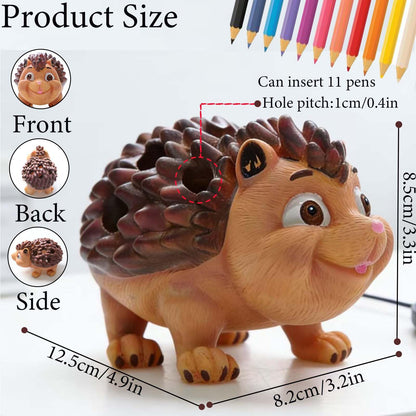 Daoofukeji Pen Holder for Desk Pencil Holder Wooden Hedgehog - Resin Hedgehog Shaped Pen Container Desk Organizer Decoration for Office Desk Home Decorative Animal Pen Holder Funny Gifts for Kids