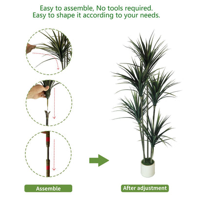 5FT Artificial Dracaena Tree: Realistic Fake Plant with White Planter - Lifelike Silk Floor Plant for Living Room Home Office Decor - Low Maintenance Indoor Tree
