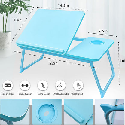 Laptop Desk for Bed Couch,Lap Desk for Laptop,Portable Laptop Stand for Desk,Small Adjustable Laptop Desk,Foldable Bed Table for Laptops and Writing, Bed Tray Table with Cup Holder(Blue)