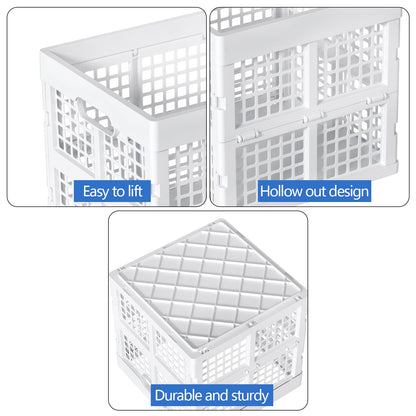 Sadstory 18 L Plastic Square Folding Storage Crate, Stackable Collapsible Crates, White, 3 Pack