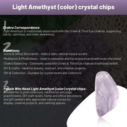 1.1lb Natural Crushed Light Color Amethyst Crystal Tumbled Chips-Healing Crystals Chips Bulk, Crushed Crystal Gemstones for Crafts, Beautiful Package for Gift (Light Color Amethyst)