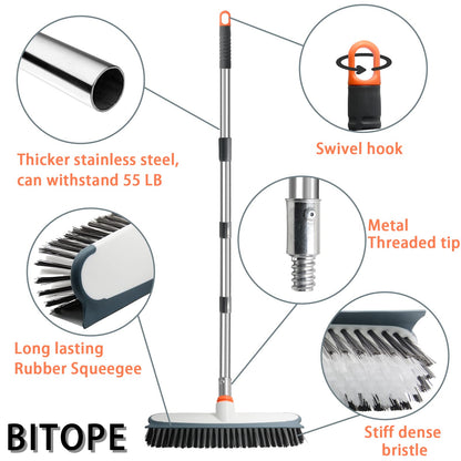 Heavy Duty Floor Scrub Brush and Grout Cleaner Tool with Long Handle Deck Brush with Stiff Bristles Outdoor Scrubber for Cleaning Deck Tile Kitchen Swimming Pool Bathroom(2 Pack Brush Head)