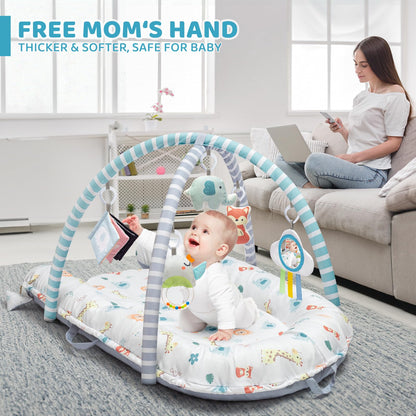 Baby Play Mat, 7-in-1 Infant Gym Mat for Sensory and Motor Development, Washable & Portable Newborn Tummy Time Activity Mat for Home & Travel, Babies Gift for 0-3-6-9-12-18 Months