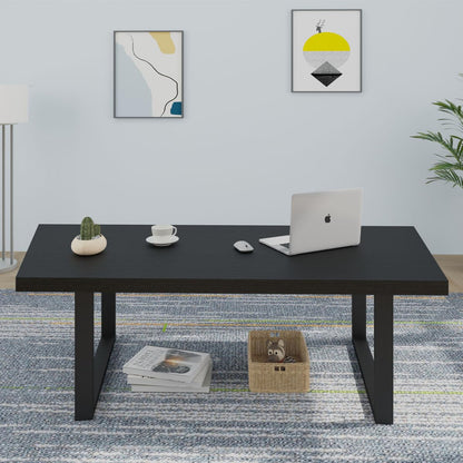 IBF Modern Black Coffee Table, Minimalist Industrial Wooden Center Table, Simple Farmhouse Rectangle Living Room Table, Wood and Metal Cocktail Coffee Table for Home Bedroom Office, Black Oak, 47 Inch