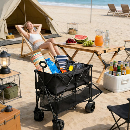 400L Large Capacity Double Decker Wagon Collapsible Wagon with Tailgate 55'' Extra Long, Foldable 450lbs Heavy Duty Beach Cart with All-Terrain Big Wheels,Utility Carts, Sports,Outdoor,Shoping Cart