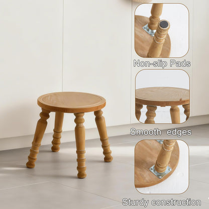 HuiDao 100% Solid Wooden Step Stool, Small Wooden Stool for Adults, Wood Plant Stools, Small Round Stool for Bathroom, Kitchen, Bedroom, Plant Stand