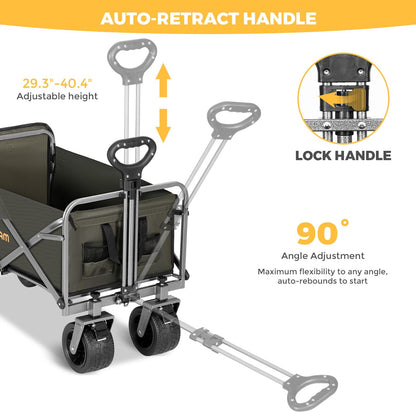 Collapsible Wagon Cart with Removable Tabletop, 500LBS Folding Wagons with Extended Tailgate, Big All-Terrain Wheels, Heavy Duty Utility Wagon Carts for Beach, Picnic, Grocery, Outdoor