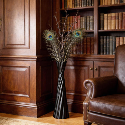 Tall Black Floor Vase 23.6″ – Glossy Twisted Resin Decorative Floor Vase for Pampas Grass, Branches & Dried Flowers, Modern Farmhouse Indoor Home Decor