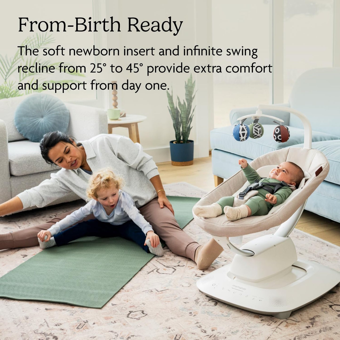 UPPAbaby Mamaroo Smart Swing – Customizable Soothing Modes with MotionSync Technology – Infant Recline + Bluetooth Enabled – Included Newborn Insert – Jake (Charcoal Mélange)