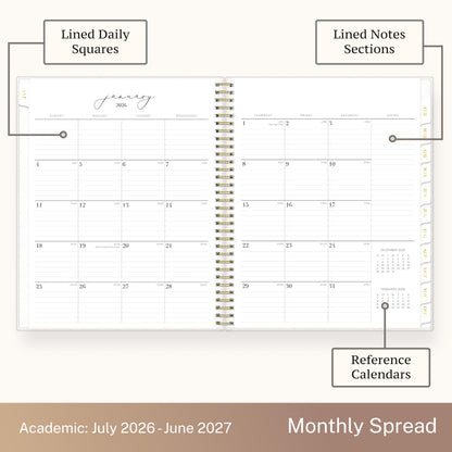 Blue Sky Life Note It 2026-2027 Academic Year Weekly and Monthly Planner, July 2026 - June 2027, 8.5” x 11”, Flexible Cover, Laminated Tabs, Wirebound, Storage Pocket, Hannah