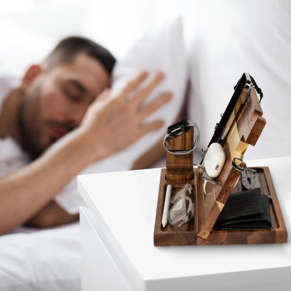Orchers Wood Phone Docking Station for Men, Nightstand Organizer, Gifts for Him from Daughter Son Wife, Christmas Anniversary Birthday Gift Ideas for Husband Him