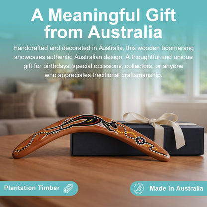 Boomerang Native Art 12-Inch Australian Wooden Boomerang | Handcrafted Kangaroo Cultural Art | Plantation Timber | Adult Sport & Decorative Display Collectible