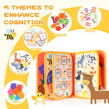 Jollybaby Montessori Activity Busy Book for Toddlers, Preschool Educational Learning Busy Board for 3 Year Old, Felt Quiet Book Birthday Gift - Farm