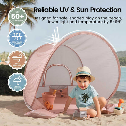 Tiny Land Baby Beach Tent – Pop Up Baby Tent with UV Protection, Portable Baby Beach Essentials, 35"x28"x32" Sun Shelter for Infants, Baby Outdoor Use (Pink)