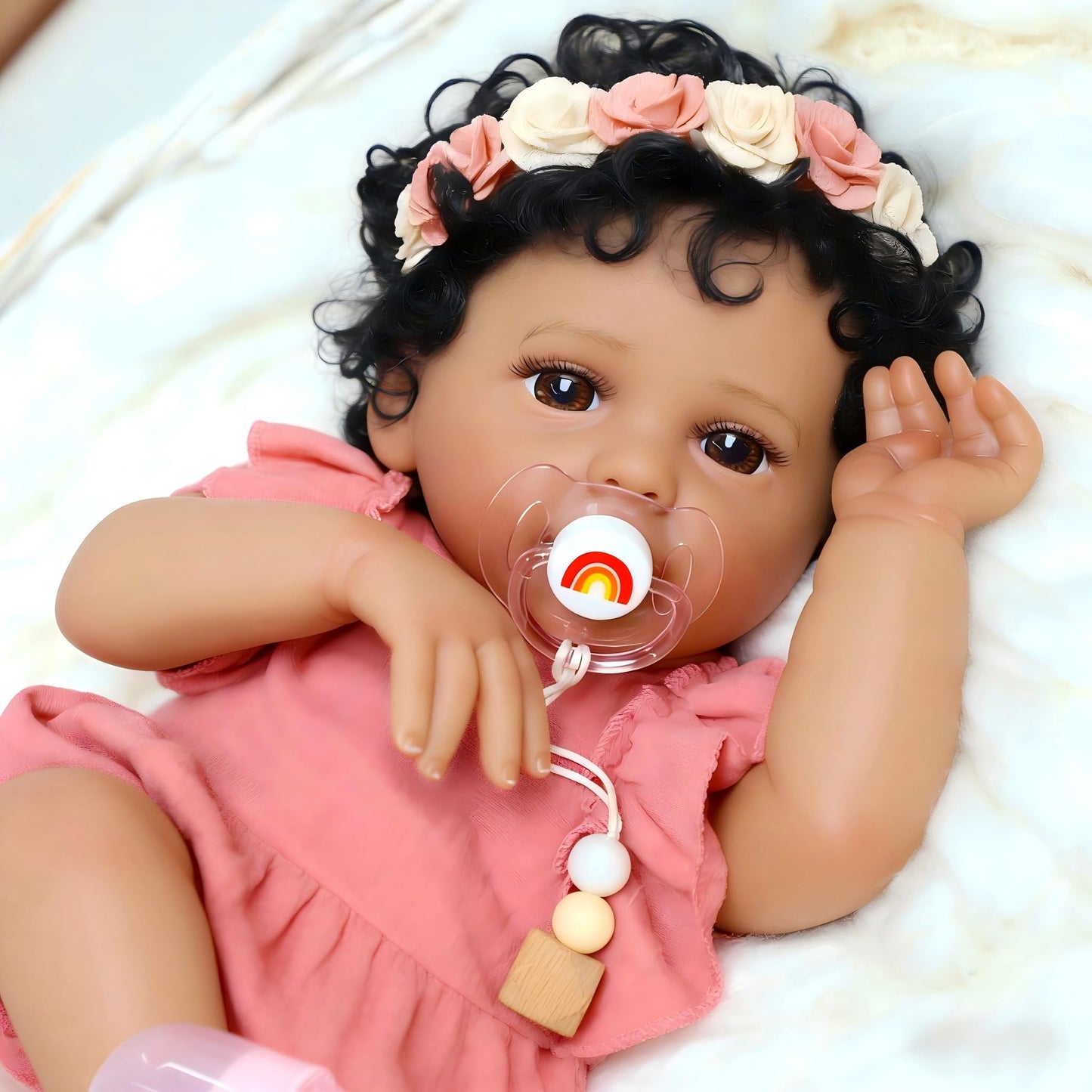 SCOM 18 Inch Reborn Baby Doll Black Girl - Realistic African American Newborn Girl Dolls, Real Lifelike Dolls with Soft Weighted Body, Poseable Real Baby Reborn Gift Toy for 3+ Years Old Kids