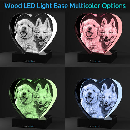ArtPix 3D Crystal Photo, Personalized Gifts for Women, Wife, Her, Him, Men, Husband, Grandma, Customized for Mom with Your Own Photo, Custom Glass 3D Laser Etched Picture Frame Heart