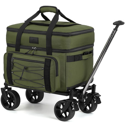 Extra Large Wheeled Portable Cooler Bag 85 Cans Double Deck Heavy Duty Rolling Insulated Cooler with All-Terrain Wheels Leakproof Tactical Soft Sided Cooler for Beach Camping Picnic Travel, Green
