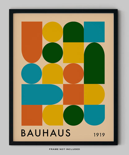 Geometric Wall Art - UNFRAMED Print - Bauhaus-Style Mid Century Modern Wall Decor - Exhibition Poster Replication (11x14", Primary Colors)