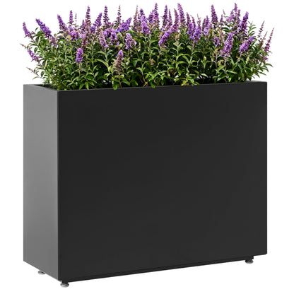 Foresland 30-Inch Tall Elevated Metal Planter, 36Wx11Dx30H Outdoor Planter Box with Removable Partition & Adjustable Feet, for Patio, Yard, Deck, Easy Assembly & Drainage Holes, Black