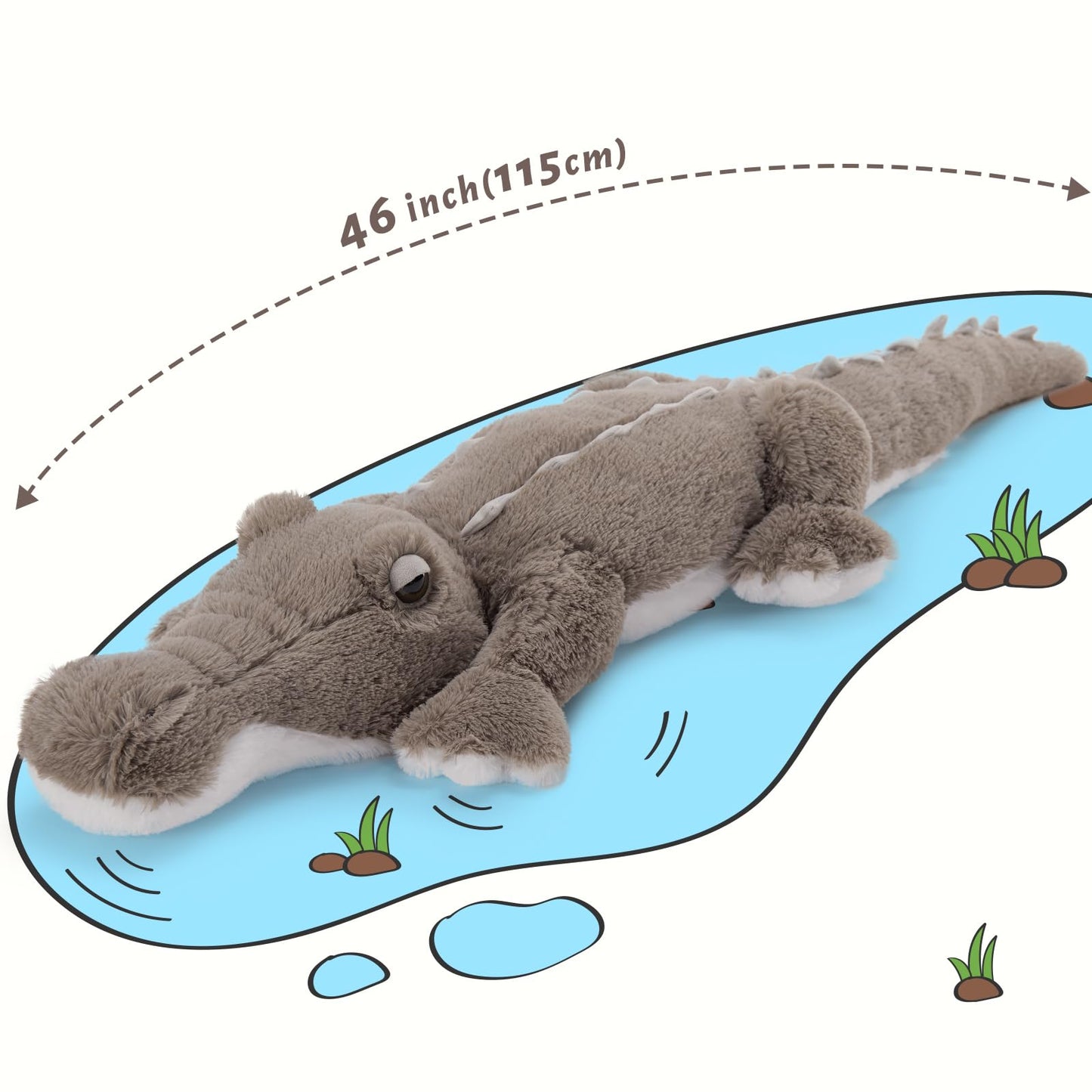 MorisMos 46 inch Giant Alligator Stuffed Animal, Soft Large Alligator Plush Pillow Toy, Big Stuffed Crocodile Gifts for Kids Boys Girls