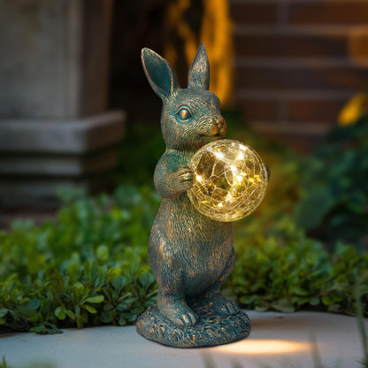 zuzuzen Solar Rabbit Statue with LED Lights, Outdoor Garden Decor, Bunny Figurine for Patio Yard, Lawn Ornament, Easter & Housewarming Gift