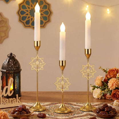 Ceenna 3 Pcs Ramadan Candle Holders, 3 Size Mosque Candlestick Holders, Gold Candle Holder for Eid Mubarak Ramadan Decorations Table Centerpiece Mantel Decor Housewarming Gifts