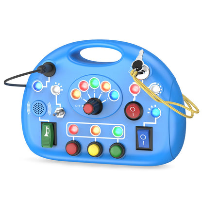 JIWORT Busy Board with LED Light, Montessori Busy Board for 1+ Year Old, Sensory Toys with Sound and Switches, Fidget Board for Kids Electronic Early Development Toys Boys Birthday (Blue)
