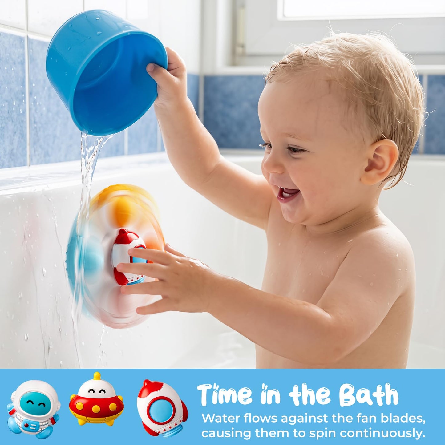CalfQueen Baby Rocket Suction Cup Spinner Travel Toys for Kids Ages 1-3, Fidget Spinner Toys for 1 Year Old Boy Girl 12 Months, Sensory Bath Toy for Toddlers Infants Birthday Gifts