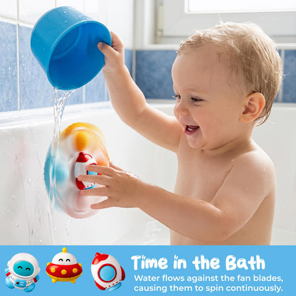 CalfQueen Baby Rocket Suction Cup Spinner Travel Toys for Kids Ages 1-3, Fidget Spinner Toys for 1 Year Old Boy Girl 12 Months, Sensory Bath Toy for Toddlers Infants Birthday Gifts