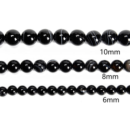 48Pcs 8mm Black Striped Agate Natural Round Loose Real Stone Beads Gemstone Genuine for DIY Hand Made Craft Jewelry Bracelet Earring Necklace String Making Energy Healing Power