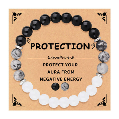 Lucky And Protection Bracelet,8mm Healing Crystal Bracelet,Stress Relief Anxiety Yoga Bracelet Brings Lucky Charm Presents