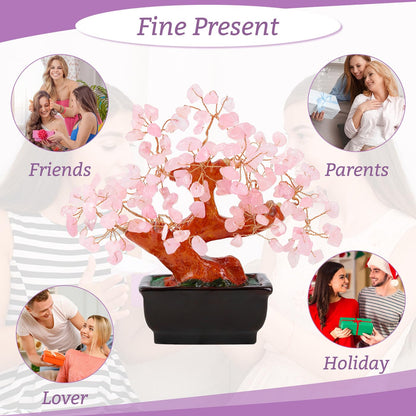 NUKAYAI Rose Quartz Crystal Tree Cute Pink Room Home Desk Office Decor Feng Shui Knick Knacks Accessories Japanese Cheery Blossom Kwawaii Decorations Crystals Valentine Gifts for Women Office Decor