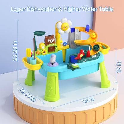 Water Table for Toddlers 1-3, Outdoor Toys for Kids Ages 4-8 with Pump, Kicthen Play Sink with Running Water, Fishing Toys Playset, Summer Outside Sand Water Sensory Activity Pool Toys Gifts, Blue