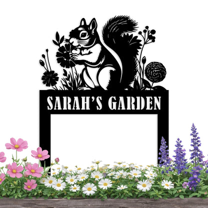 Personalized Squirrel Metal Garden Stake Sign, Custom Animal Themed Garden Metal Stake, Customized Garden Signs Decorative Outdoor, Farmhouse Yard Art, Flower Bed Decor, Gift for Gardener