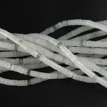 150pcs 2x4mm Natural Green Ice Jades Stone Tube Shape Beads Loose Flat Round Cylinder Flat Spacer Green Stone Beads for Bracelet Earrings Jewelry Making