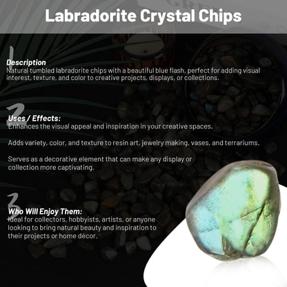 1.1lb Natural Crushed Labradorite Crystal Tumbled Chips-Moonstone Healing Crystals Chips Bulk, Crushed Crystal Gemstones for Crafts, Beautiful Package for Gift(Labradorite)