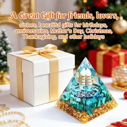 Crystal Column Orgonite Pyramid, Positive Energy Obsidian&Lapis Lazuli Orgone Crystal Healing Pyramid, for Reduce Stress, Balance Chakra,Meditation Attract Luck, Accumulate Wealth&Health (Green)