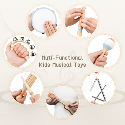 Vanplay Kids Guitar Set - Montessori Toys for 2 3 Year Old Boy Girls Birthday Gifts, 7 in 1 Musical Instruments for Toddlers 2-4, Band Sets with Ukulele/Flute/Tambourine/Maracas Toys for Kids 3-5