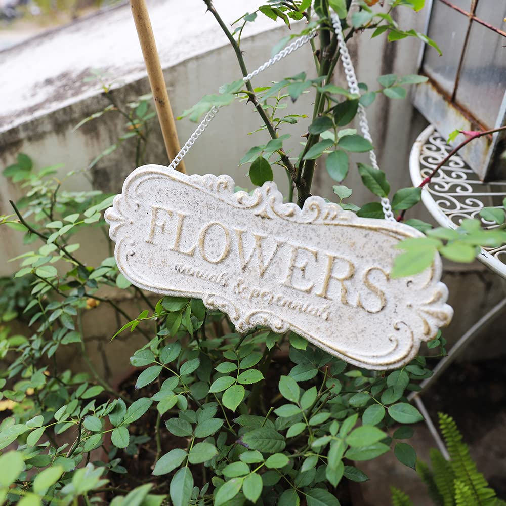 Chic Metal Garden Sign - Hanging Flower Sign Yard Decor - Rustic Farmhouse Backyard Outdoor Wall Decor