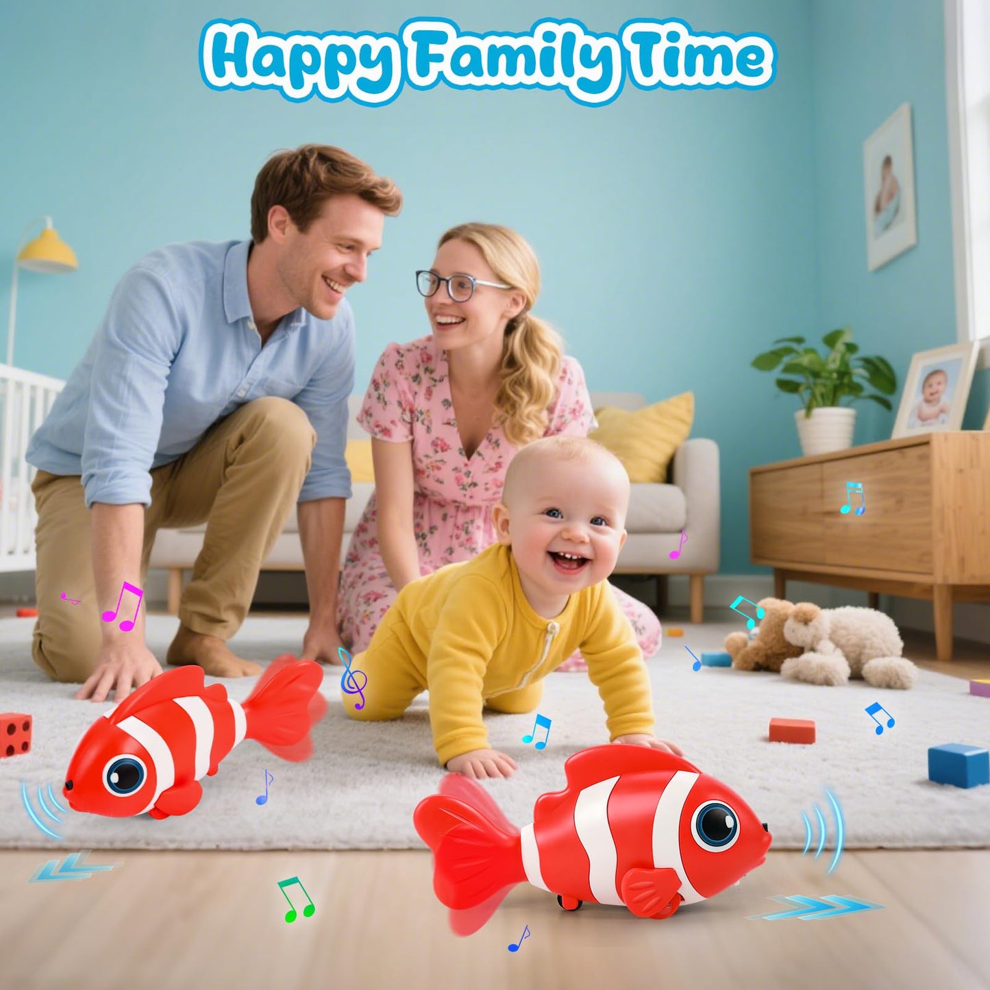 Crawling Fish Baby Toys, Novelty Tummy Time Toys for Babies 6-12 Months, Magic Swinging Fish Crawling Toys for Infant Toddler Learning Crawl Walking Dancing Goodie Bag Stuffers 1st Birthday Gift