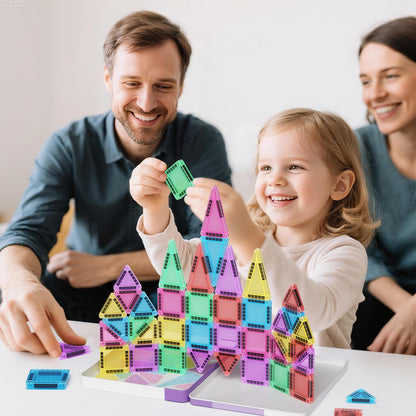 hunloot Mini Magnetic Tiles 40PCS Travel Set with Iron Storage Box, Portable STEM Building Blocks for Kids 3-8, Montessori Educational Magnet Toys for Road Trip, Airplane, Car Rides & On-The-Go Play