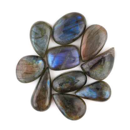 CRYSTALIS Wholesale Bulk 10pcs Labradorite Loose Gemstone, Mix Shapes, Natural Cabochons Jewelry Making Supply, Chakra Healing Polished Stone, Wire Wrapping, DIY, Gem Collection [20mm+]