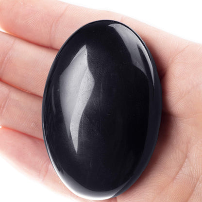 Black Obsidian Palm Stone Crystal Natural Healing Crystal Oval Pocket Energy Stones for Anxiety Stress